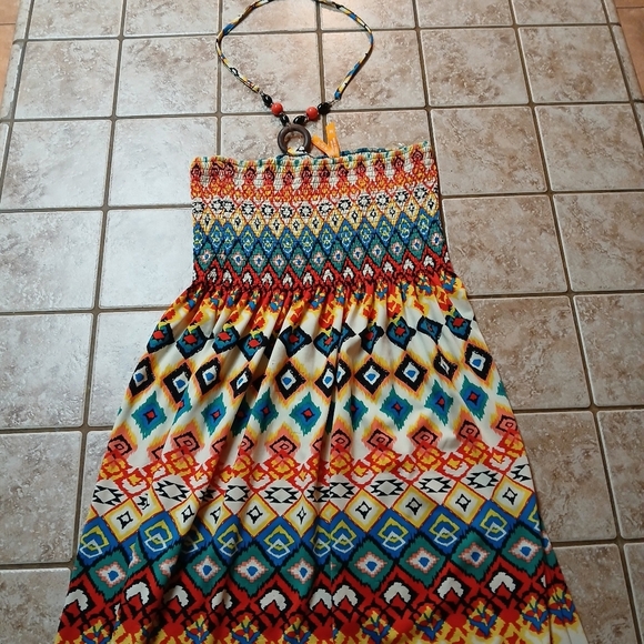 #0226 Womens Aztec Print Maxi Strapless Magic Dress Size Medium - Picture 13 of 16